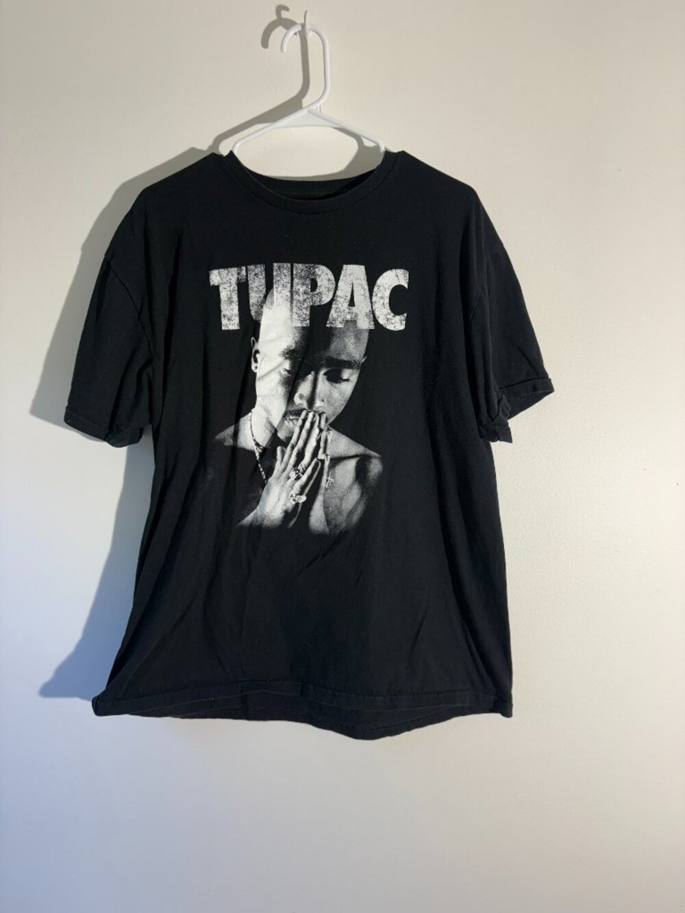 2PAC Tupac Shakur Graphic T Shirt Mens XL Black Amaru Bravado Praying Portrait